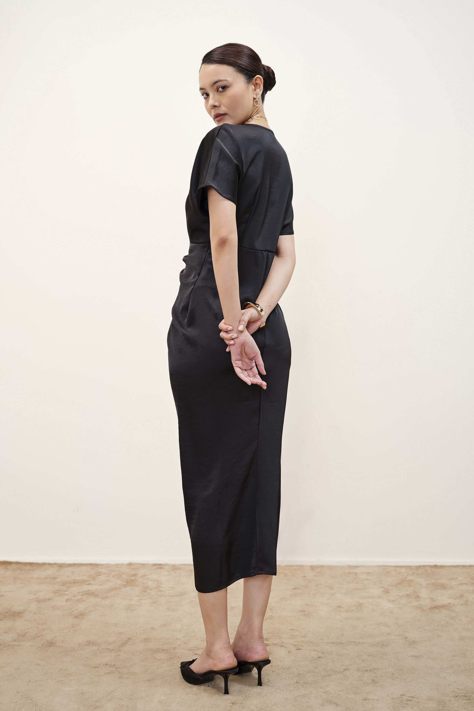 Sibyl Draped Black Dress, Black, image 4